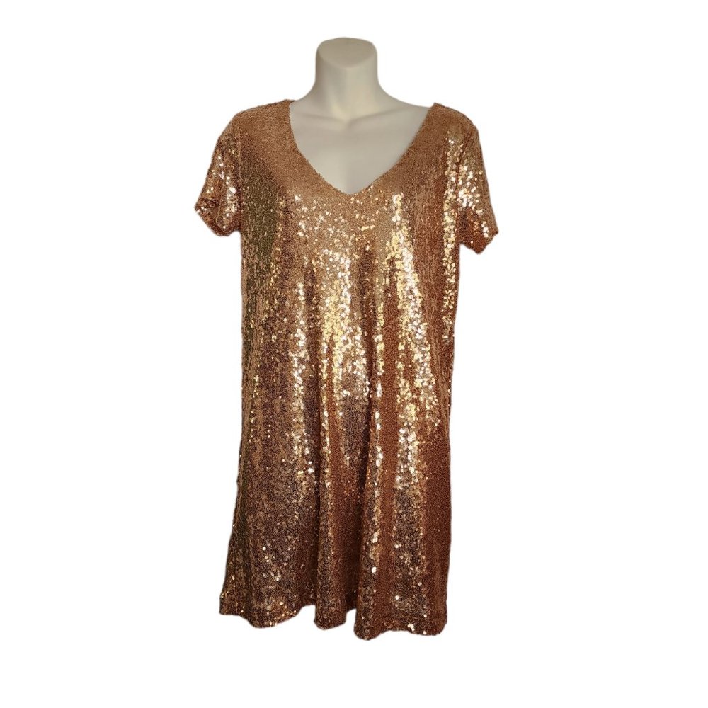 Lulus rose gold sequin shift dress - perfect for Eras Tour